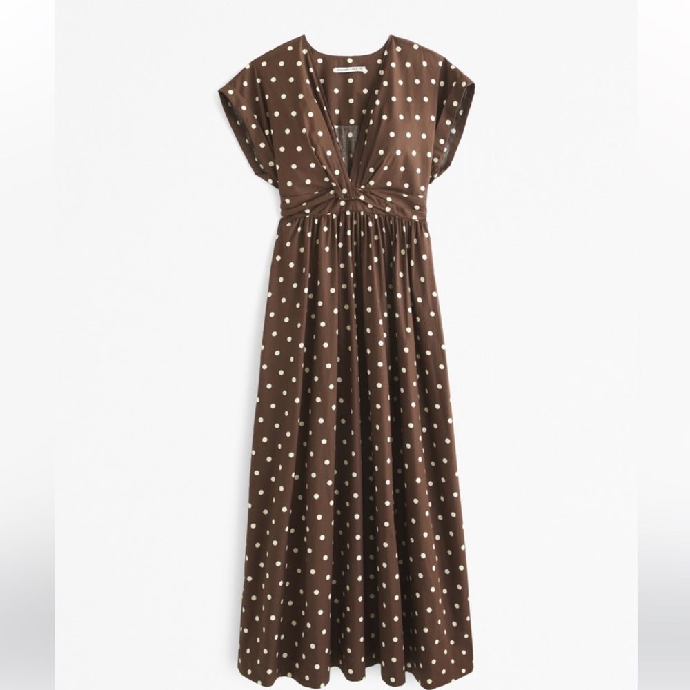 Abercrombie & Fitch White and Brown Twisted Front Midi Dress